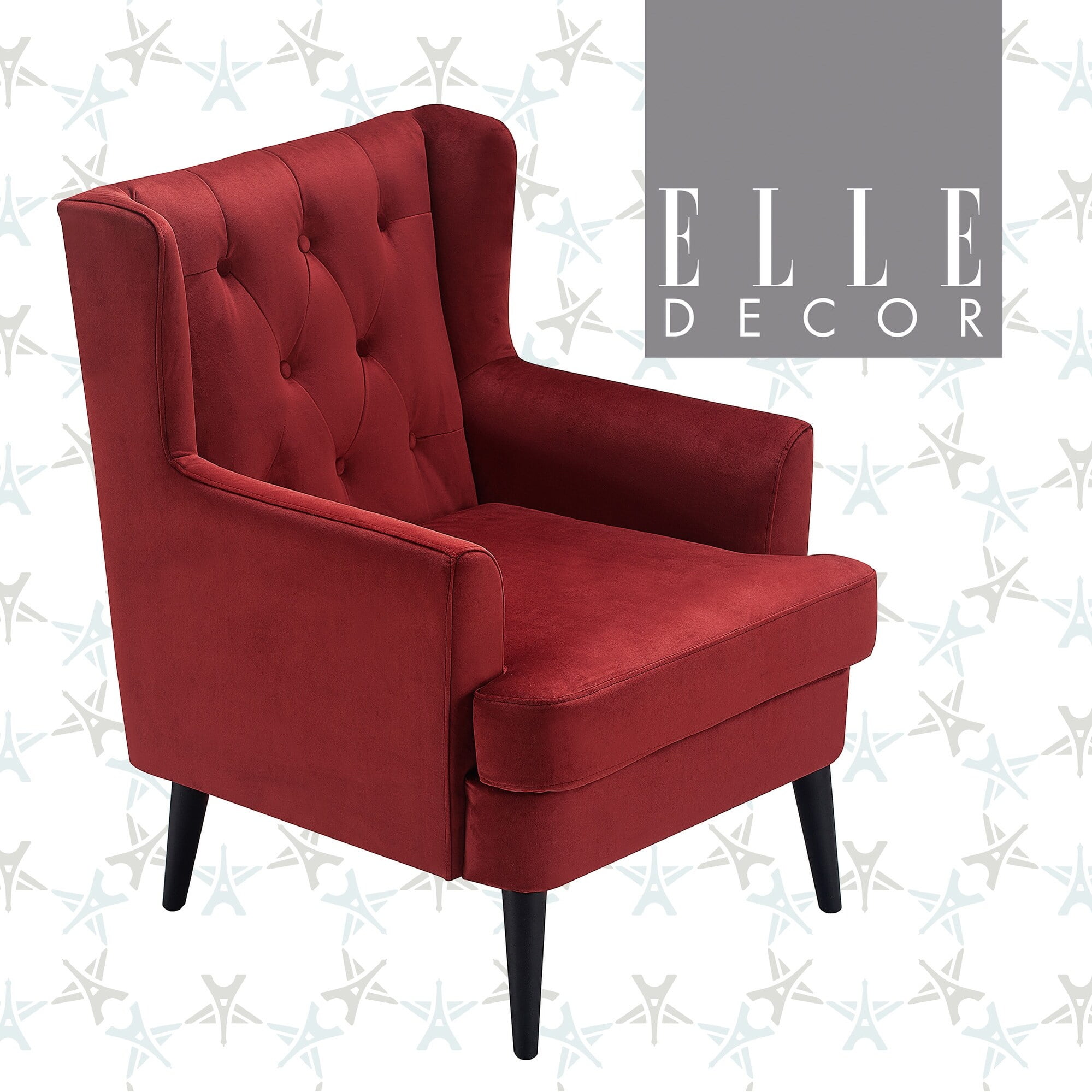 Burgundy Velvet Tufted Accent Chair with Tapered Legs
