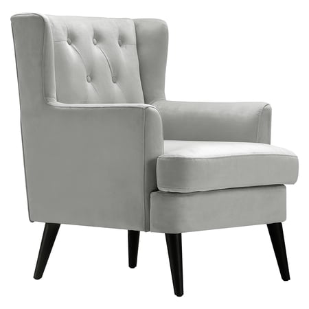 Elle Decor Celeste Tufted Wingback Velvet Upholstered Accent Chair, Pearl Grey
