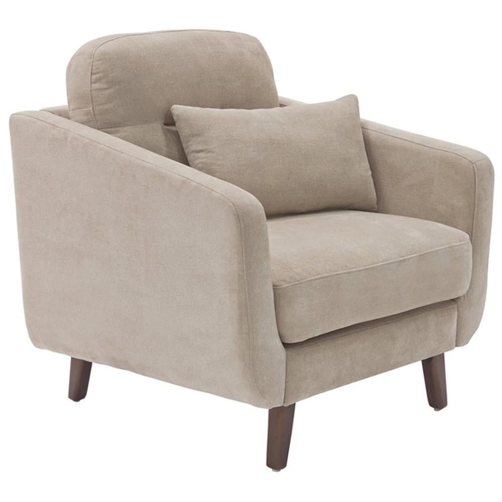 Beige Microfiber Upholstered Armchair with Solid Wood Legs
