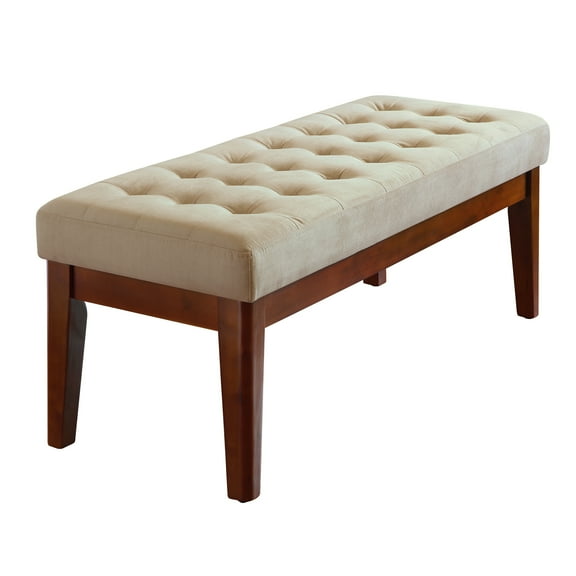 Elle Decor Claire Mid Century Modern Bench with Tufted Cushion, Truffle Grey