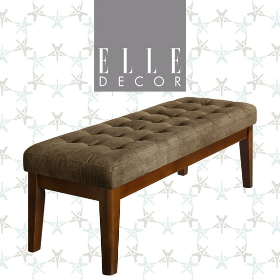 Elle Decor Claire Mid Century Modern Bench with Tufted Cushion, Vanilla Cream
