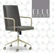 Elle Decor Giselle Modern Home Office Desk Chair, High Back Adjustable Computer Chair with Gold Arms, Base and Wheels, Velvet Fabric, Light Grey