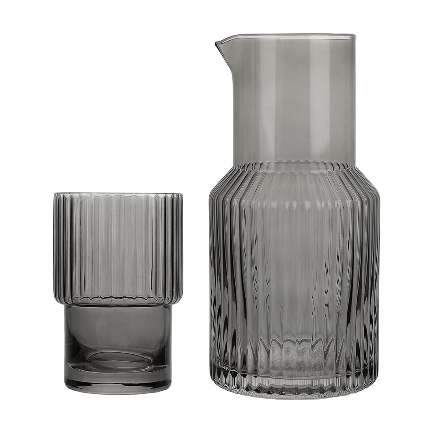 Elle Decor Gray Ribbed 2 Pc Carafe Set Bedside Night Water Carafe, Gray ...