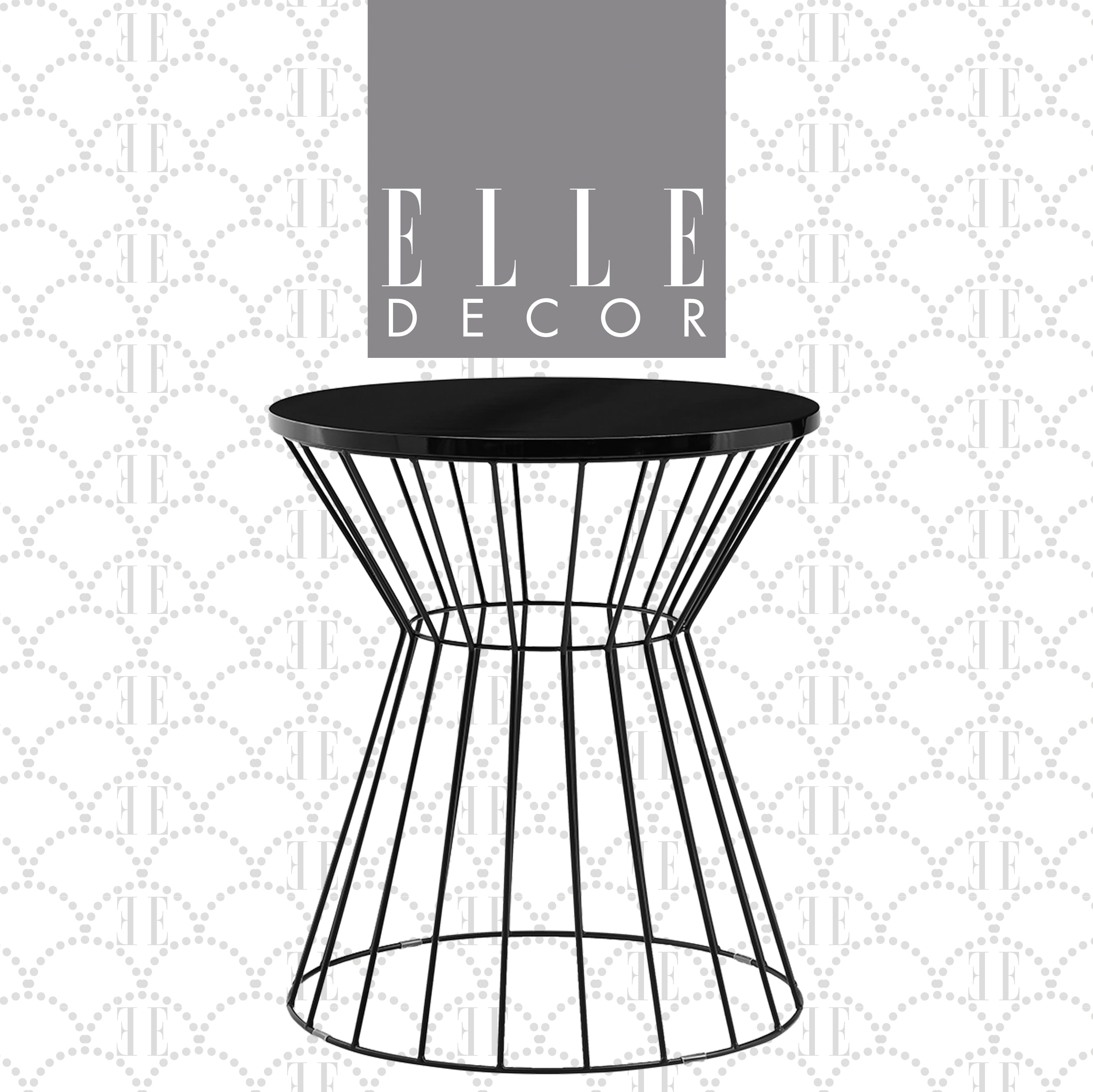 Black Round Metal and Wood Hourglass End Table