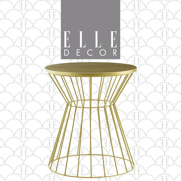 Elle Decor Lulu Modern Hourglass End Table with Metal Top for Bedroom Gold