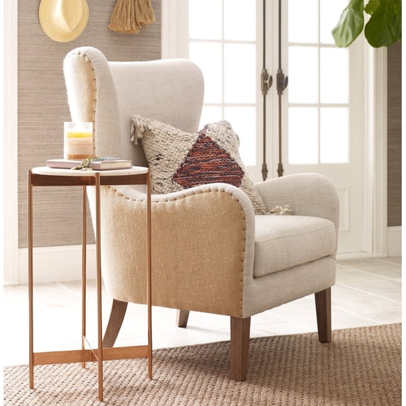 Elle Decor Mid-Century Modern Wingback Chair in Two-Toned Beige
