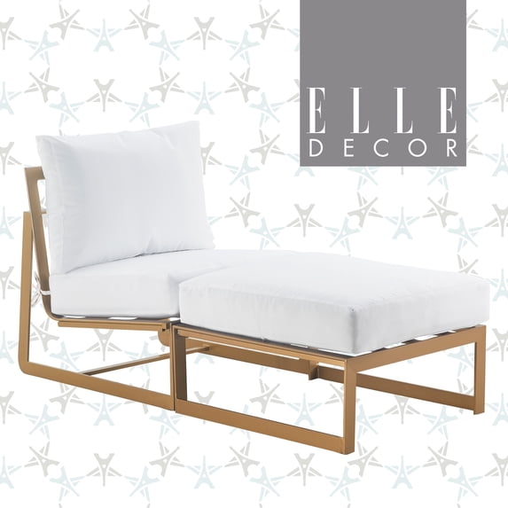 Elle Decor Mirabelle Outdoor Armless Lounge Chair in White and French Gold