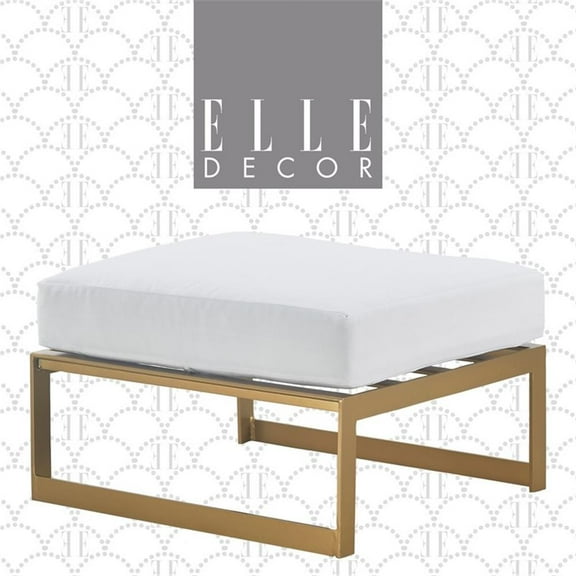 Elle Decor Mirabelle Outdoor Ottoman in White and French Gold