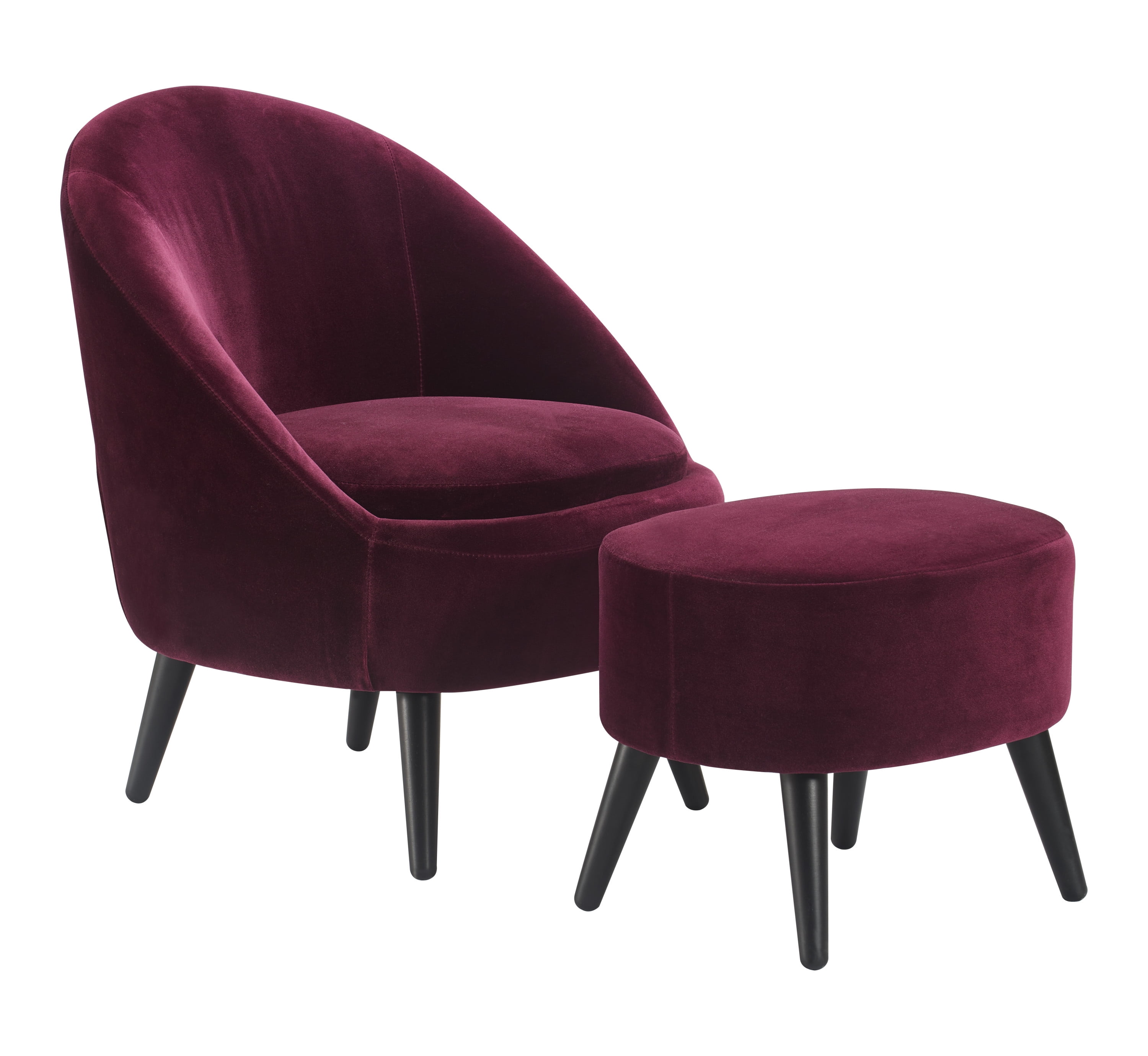 Elegant Black Velvet Barrel Accent Chair with Ottoman
