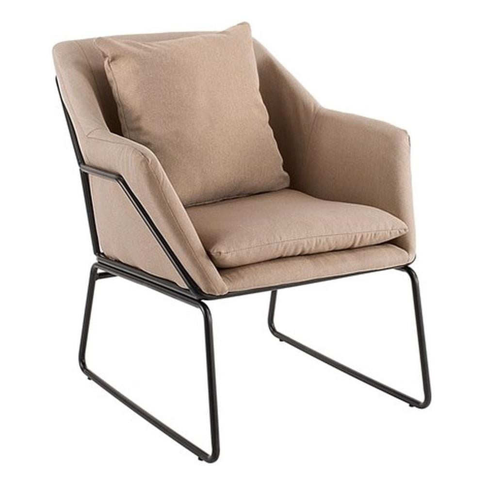 French Taupe Metal Frame Armchair with Flared Arms