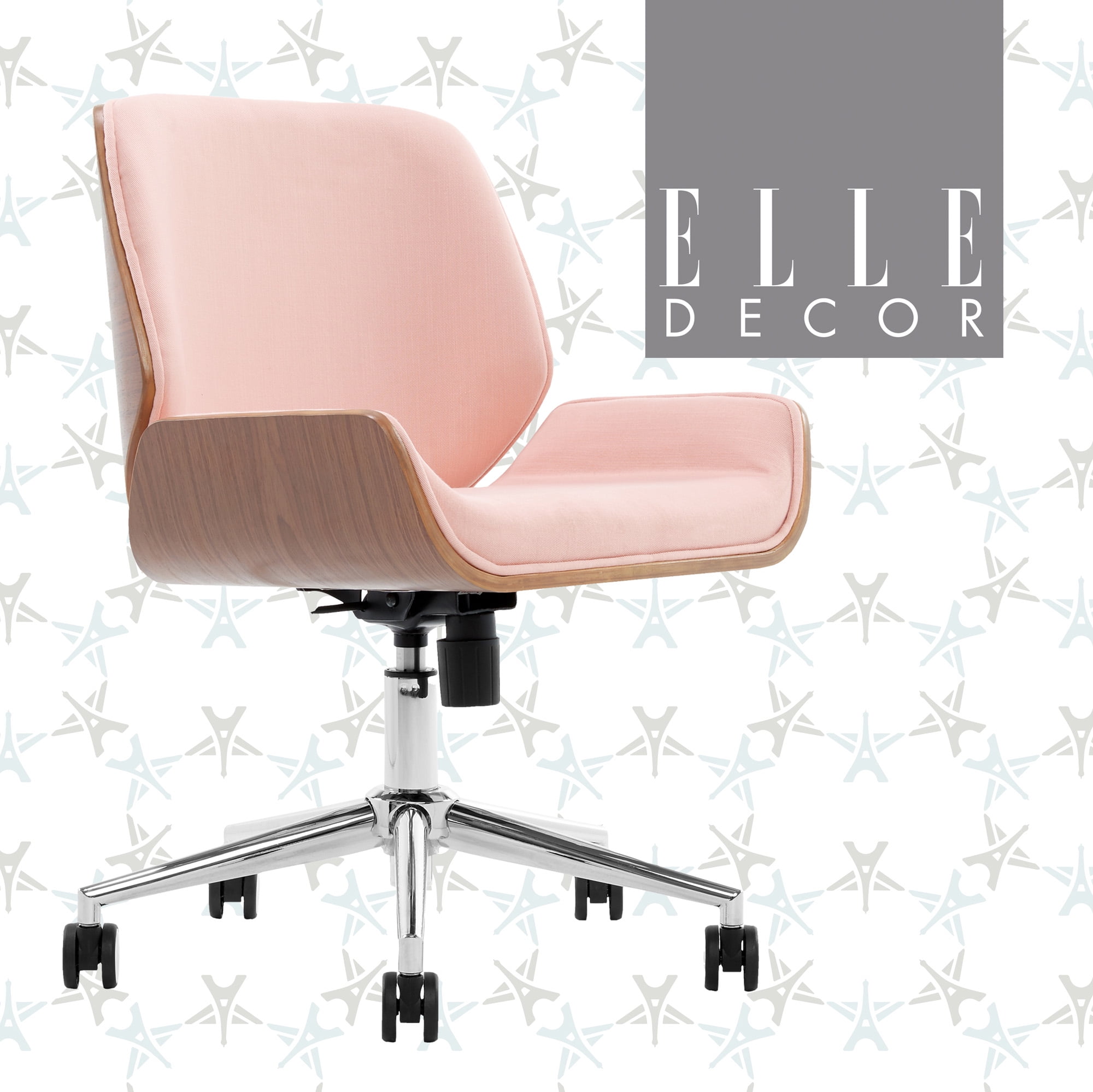French Pink Swivel Bentwood Task Chair with Wood Accents