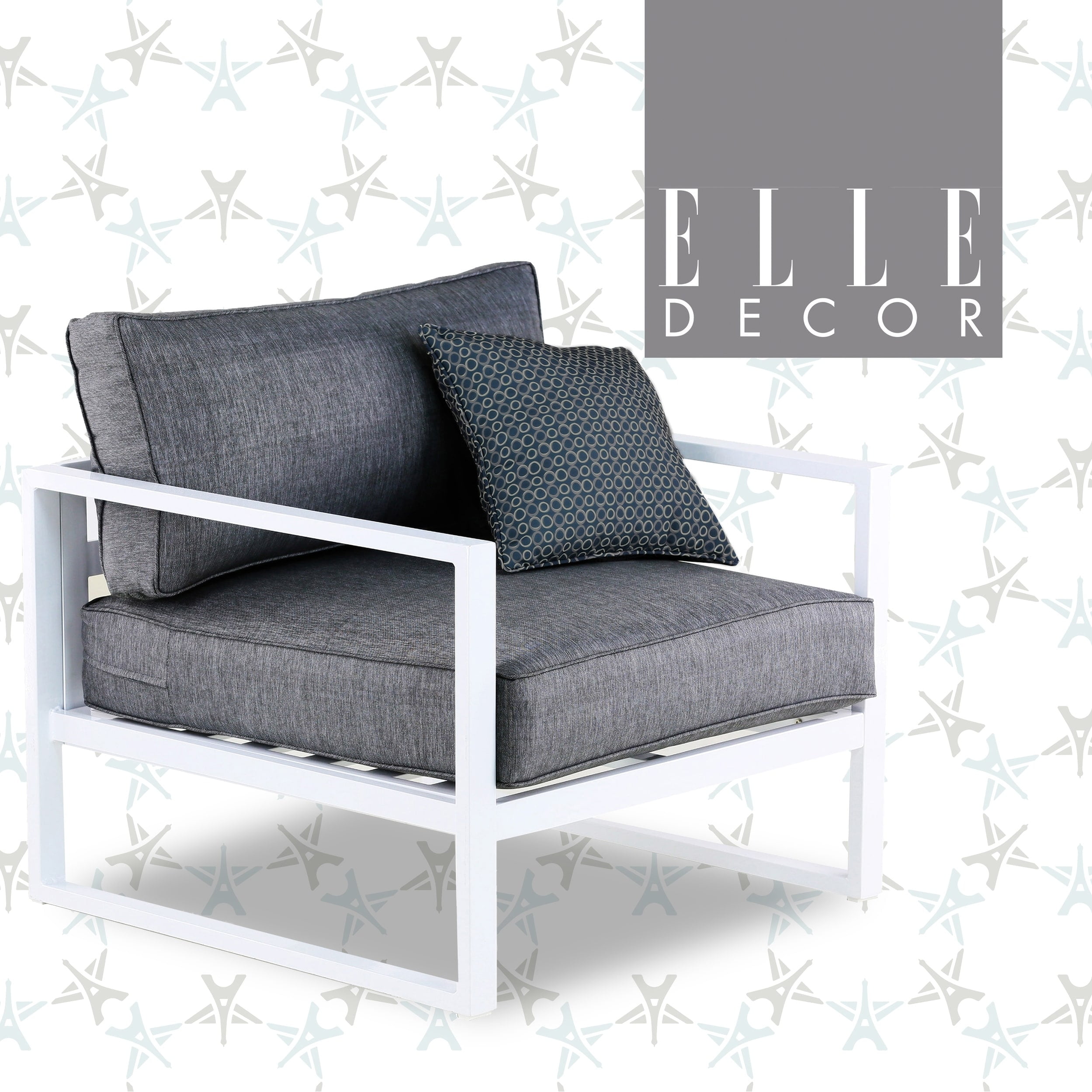 Paloma White Outdoor Accent Chair with Slate Gray Cushions