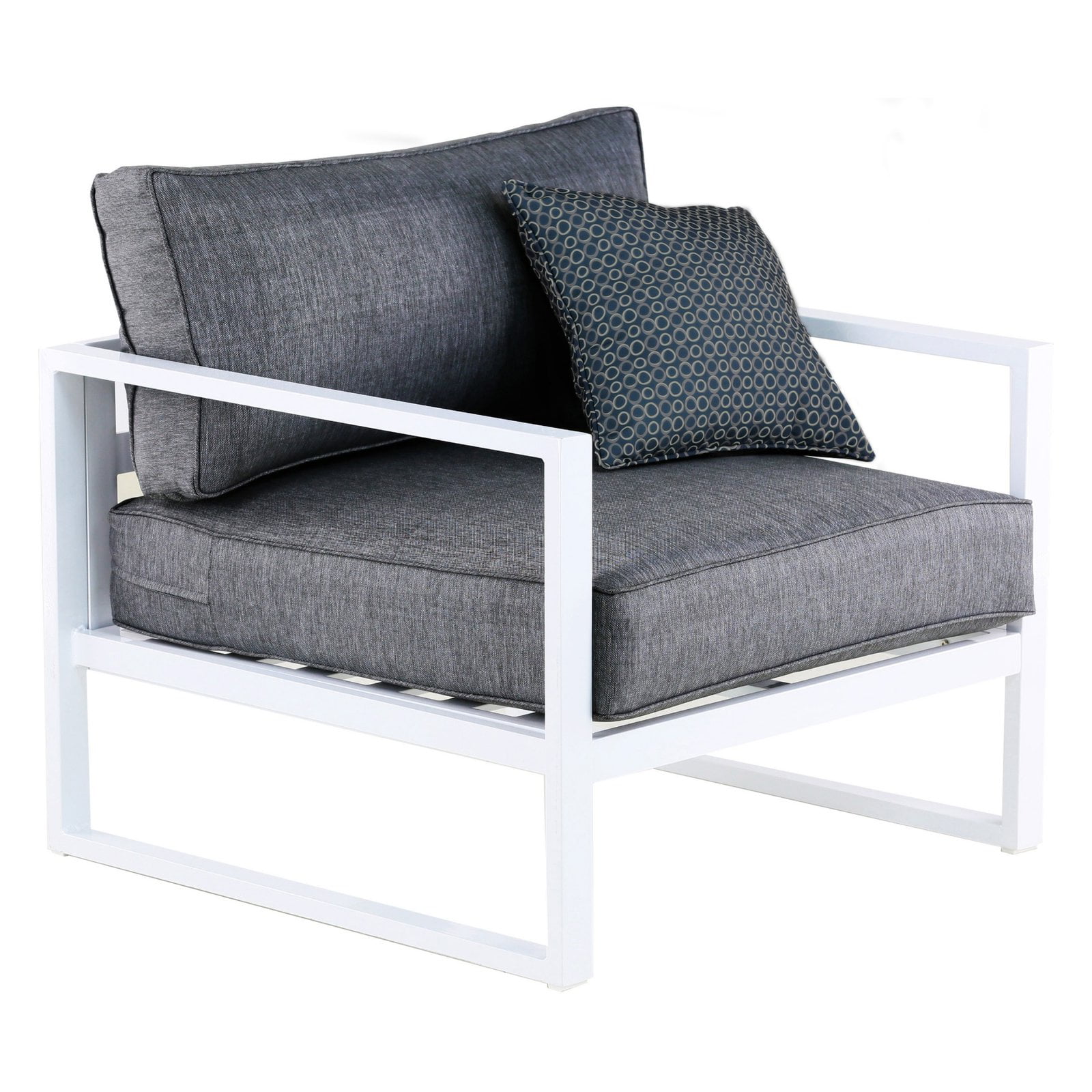 Paloma White Outdoor Accent Chair with Slate Gray Cushions