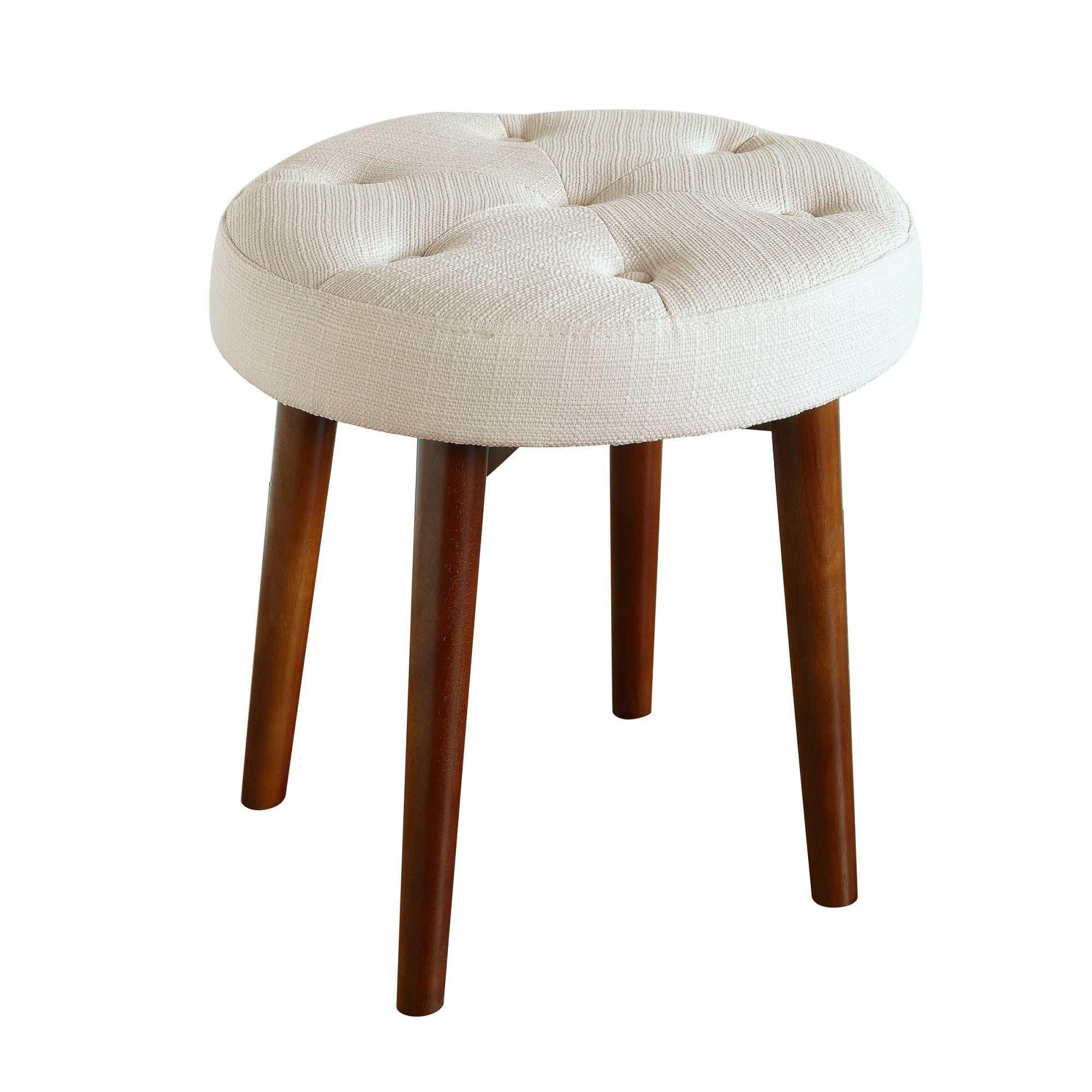 Elle Decor Penelope Round Tufted Stool in Antique Ivory