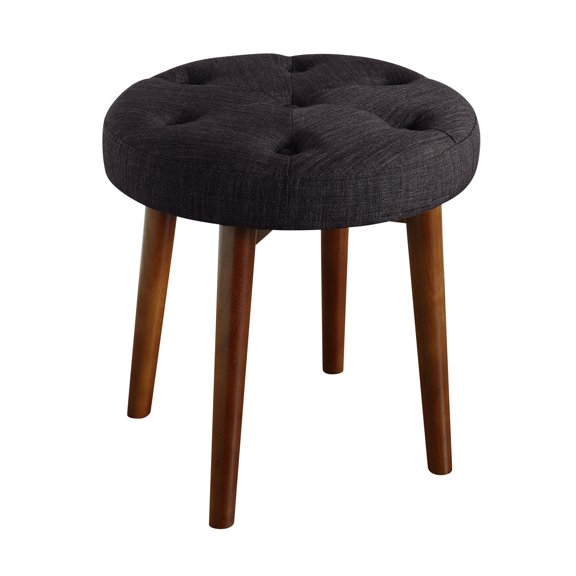 Elle Decor Penelope Round Tufted Stool in Dark Graphite