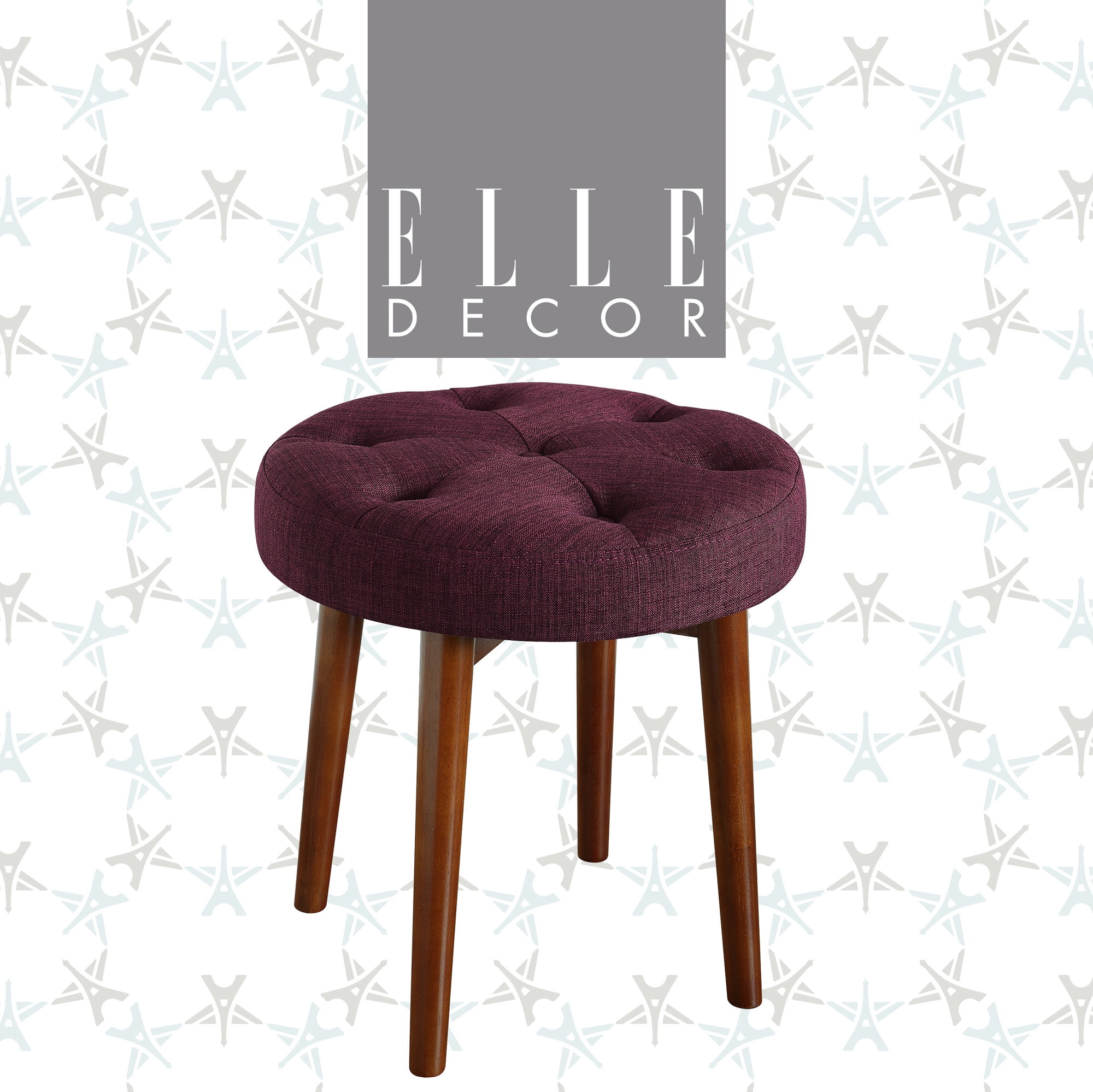 Elle Decor Penelope Tufted Upholstered Round Ottoman Food Rest Stool