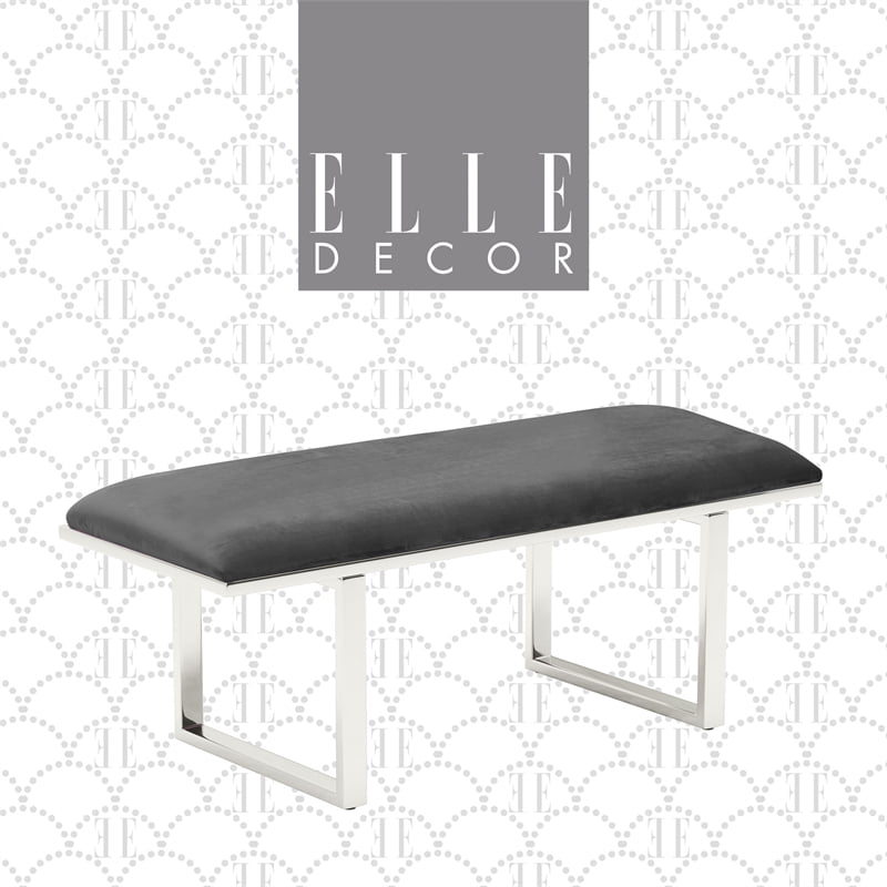 Remi French Dark Gray Velvet Upholstered Entryway Bench
