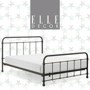 Elle  Decor Renaud Parisian Metal Bed, Chic Vintage Black and Brass Bedframe with Headboard and Footboard Queen
