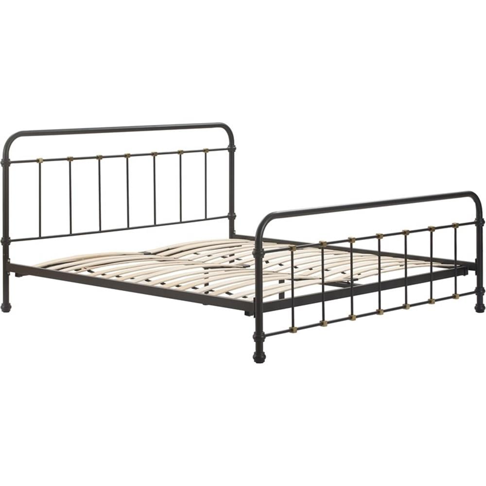 Renaud Black Metal King Bed Frame with Brass Accents