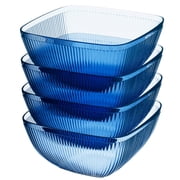 Elle Decor Set of 4 Ribbed Acrylic Serving Bowls for Salad & Desserts, Blue