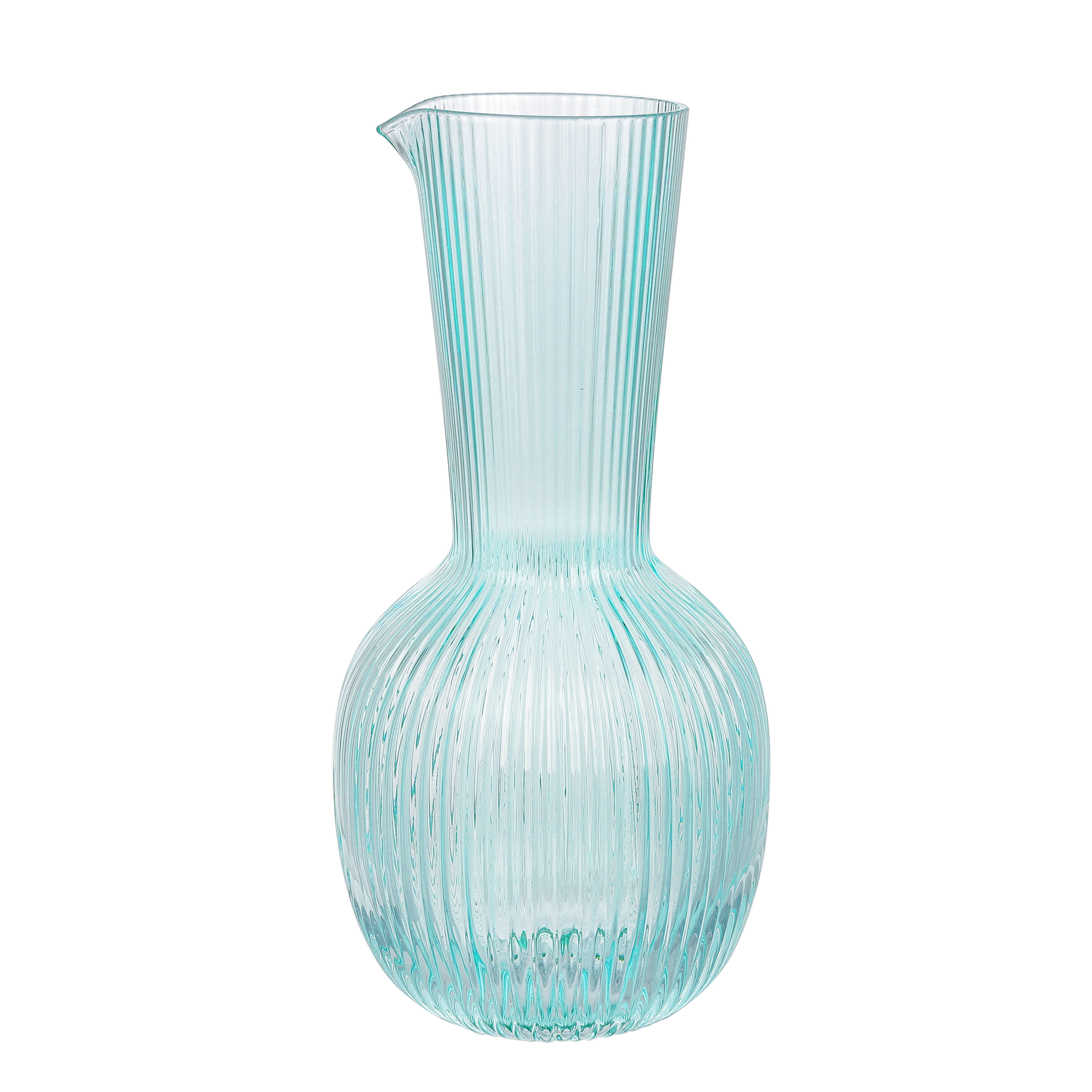 Elle Decor Blue Ribbed Glass Carafe for Beverages, 40 oz