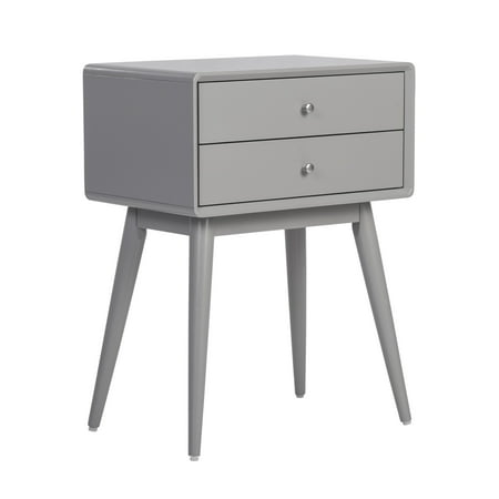Elle Decor - Rory Mid-Century Modern MDF/Solid Rubberwood 2-Drawer Side Table - Gray