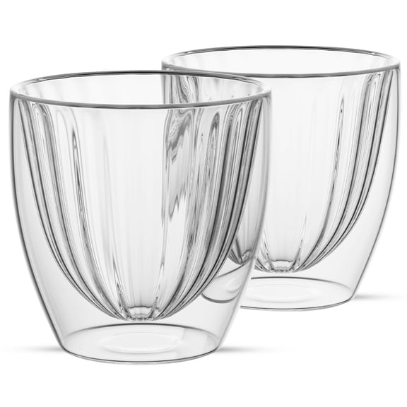 Elle Decor Set of 2 Ribbed Double Wall Coffee Cups, 8 Oz, Clear