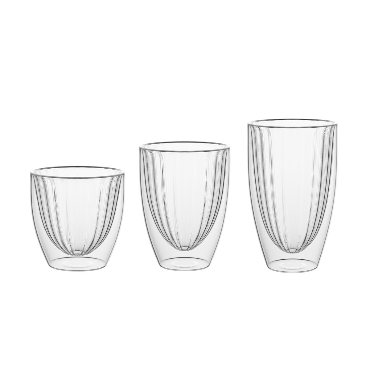 Elle Decor Set of 3 Ribbed Double Wall Coffee Cups 8Oz, 11Oz, & 16Oz