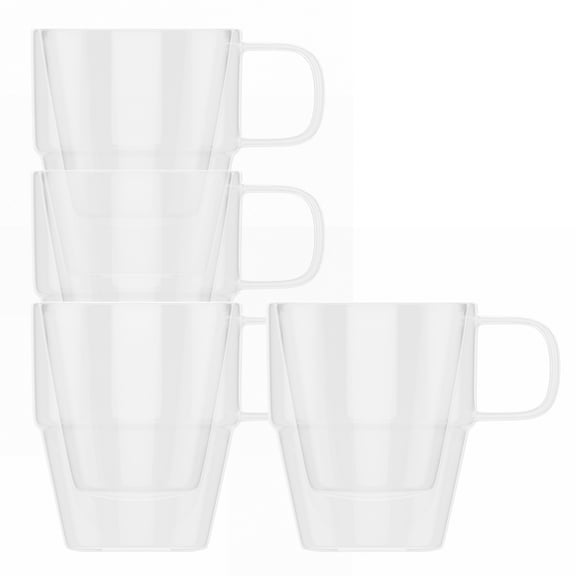 Elle Decor Set of 4 Double Wall Clear Coffee Cups, 5-Oz Stacking Espresso Mugs, Clear