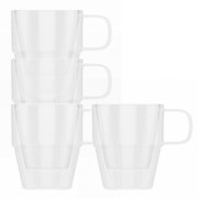 Elle Decor Set of 4 Double Wall Clear Coffee Cups, 5-Oz Stacking Espresso Mugs, Clear
