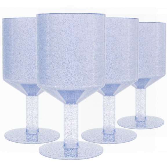 Elle Decor Vintage Drinking Glasses Set of 4 Blue Bubbled Goblets, Textured Glassware for Wine, Water & Cocktails 15 oz Drinkware with Decorative Design for Dining, Parties & Home Bar