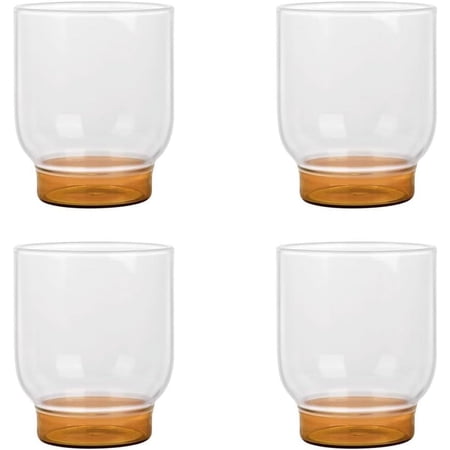 Elle Decor Set of 4 Water Drinking Glasses, 12 Oz Whiskey Tumblers Glass Cups with Heavy Weighted Colored Base, Amber