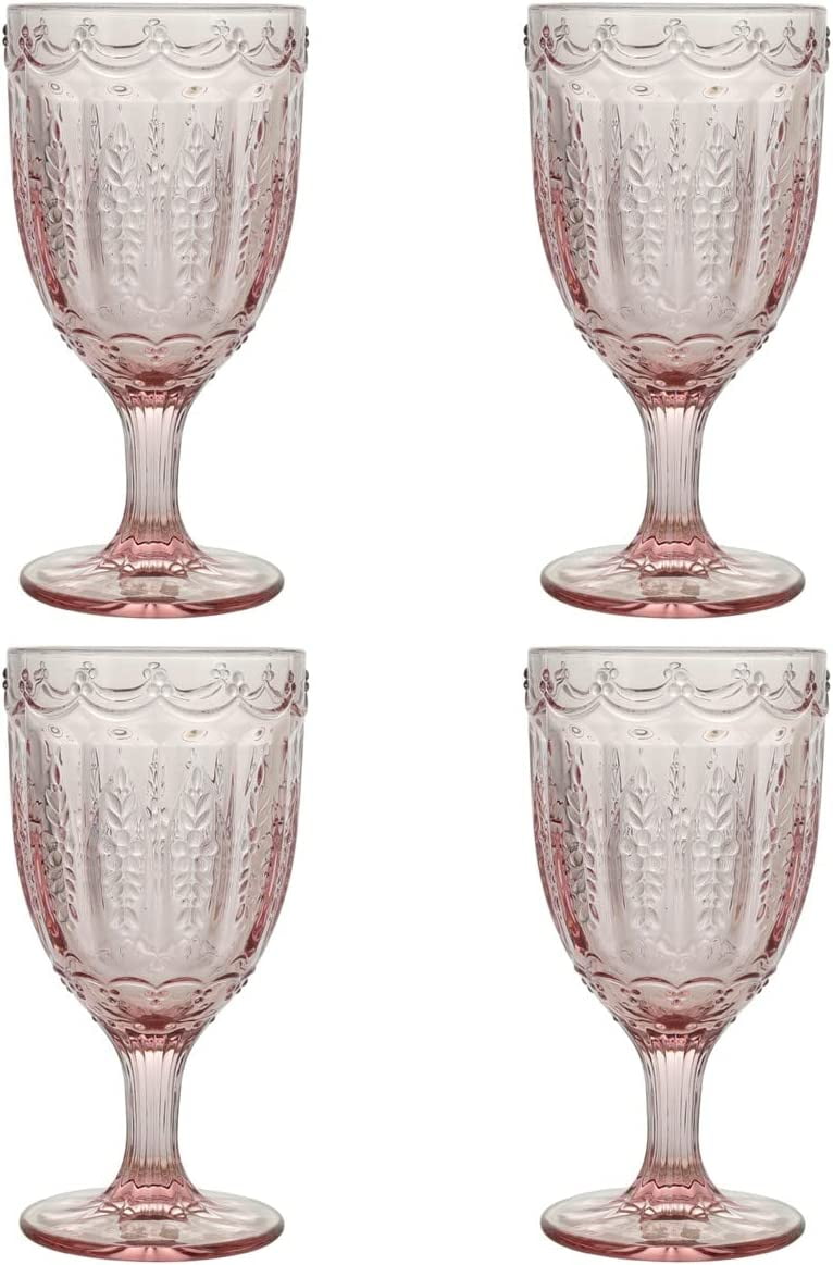 Elle Decor Pink Vintage Glass Wine Goblets Set, 10 oz