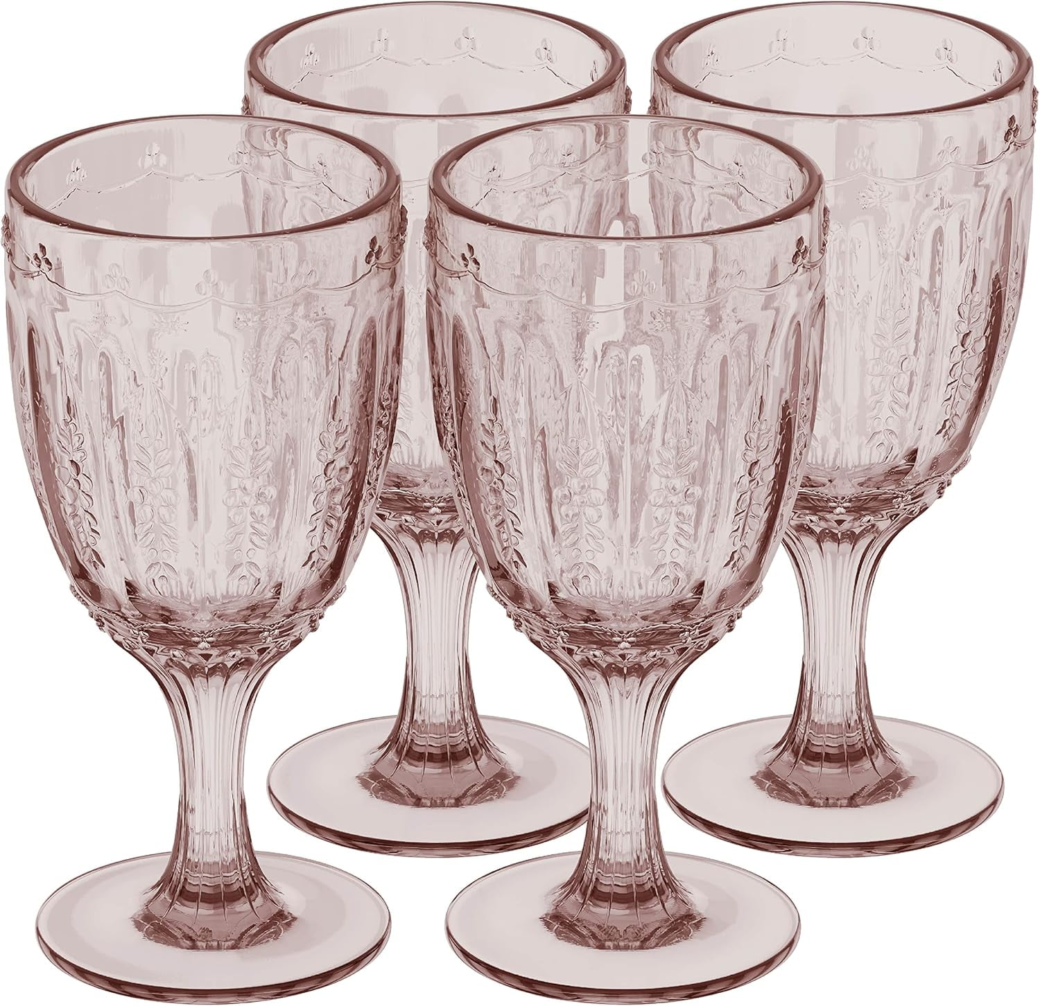 Elle Decor Pink Vintage Glass Wine Goblets Set, 10 oz