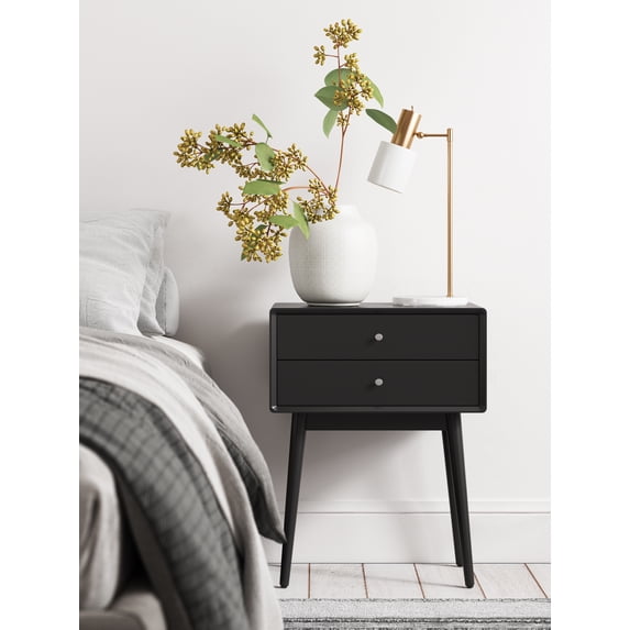 Elle Decor Stephanie Modern Square Accent Table with 2 Drawers, Black