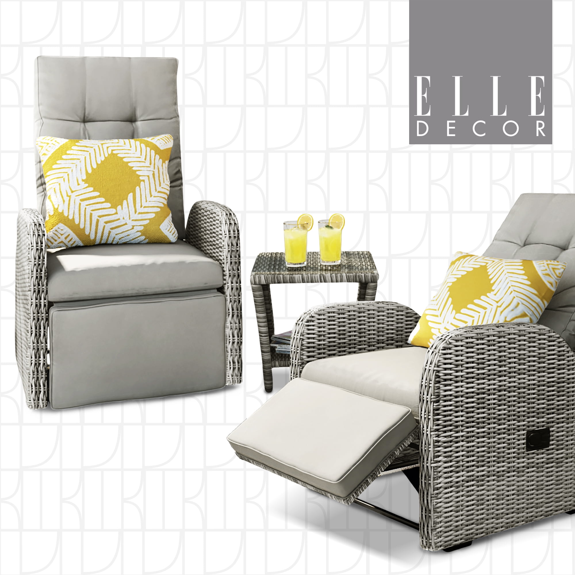 Vallauris Gray Wicker 3-Piece Reclining Outdoor Chair Set