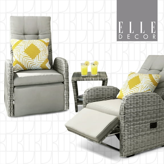 Elle Decor Vallauris 3-Piece Outdoor Reclining Chair Set Grey