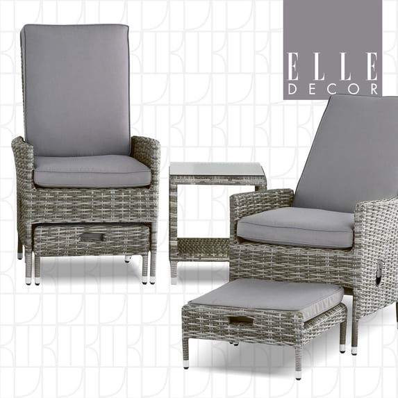 Elle Decor Vallauris 5-Piece Outdoor Reclining Chair Set Grey