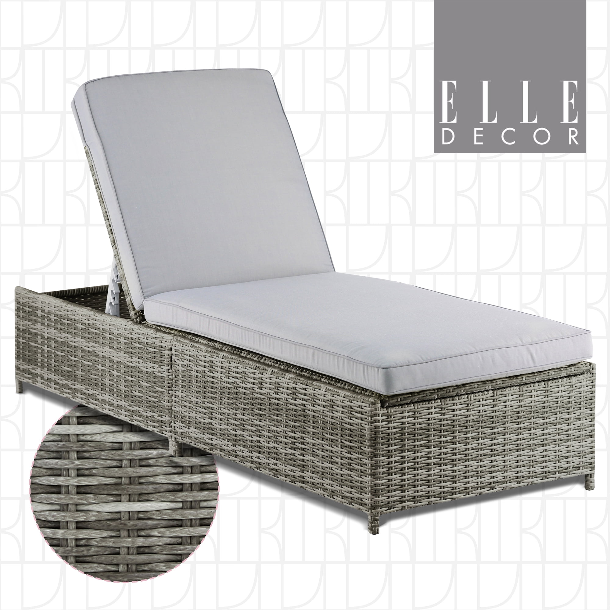 Elle Decor Gray Wicker Outdoor Chaise Lounge with Cushions and Storage