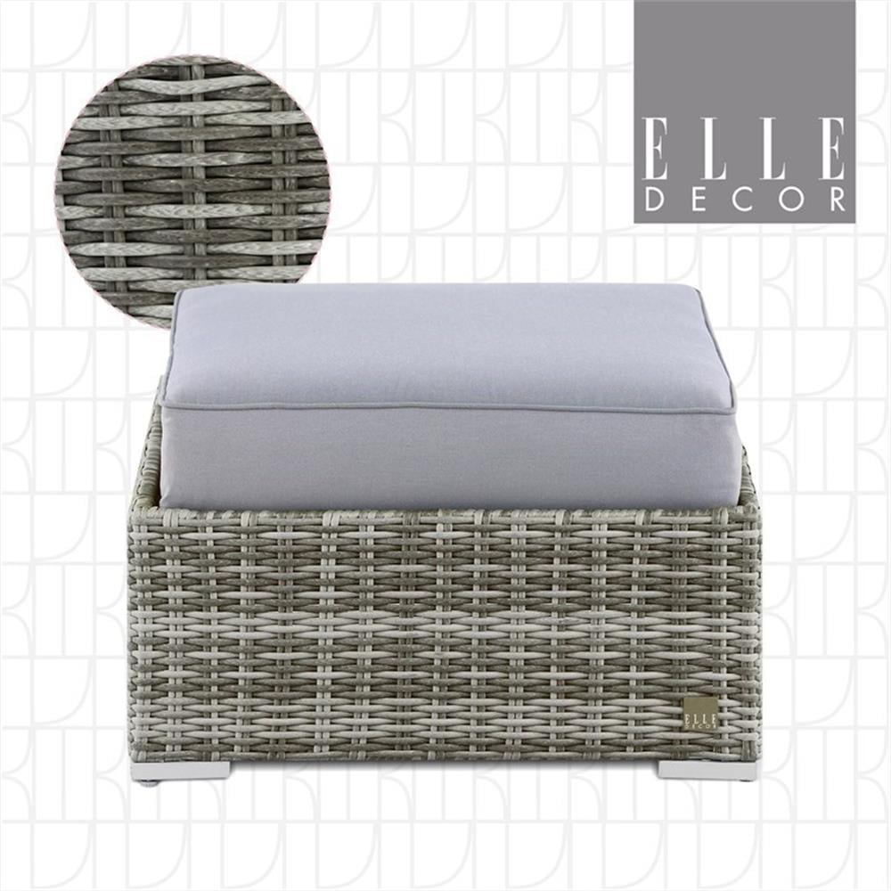 Modern Square Grey Wicker Outdoor Ottoman with Cushion