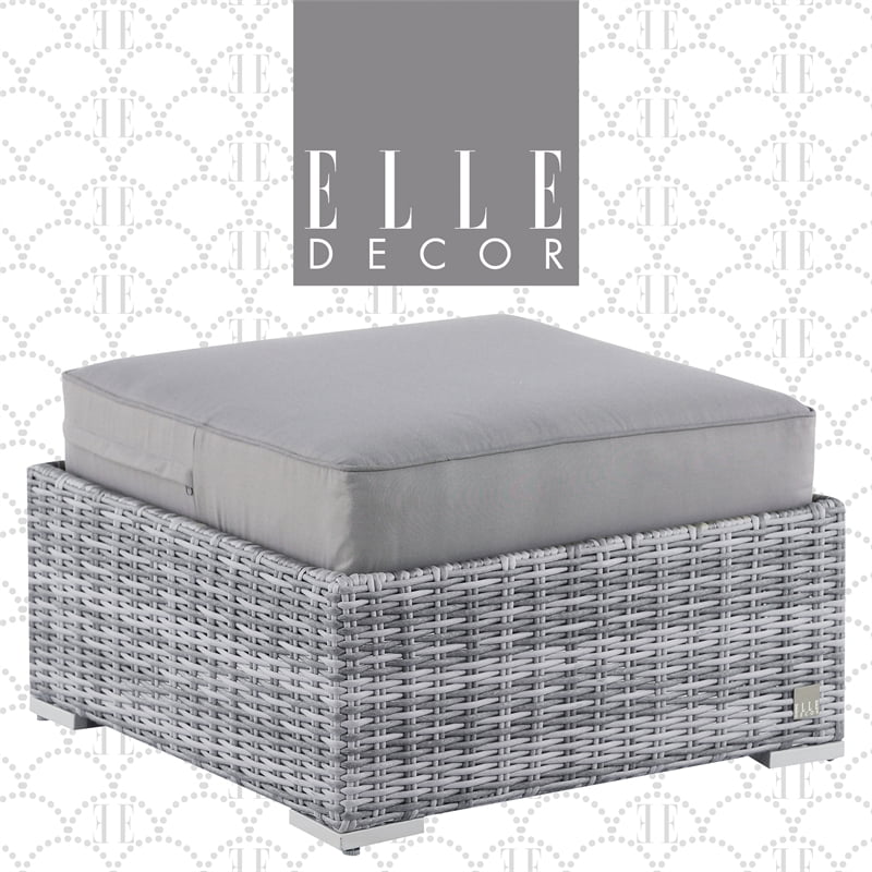 Modern Square Grey Wicker Outdoor Ottoman with Cushion