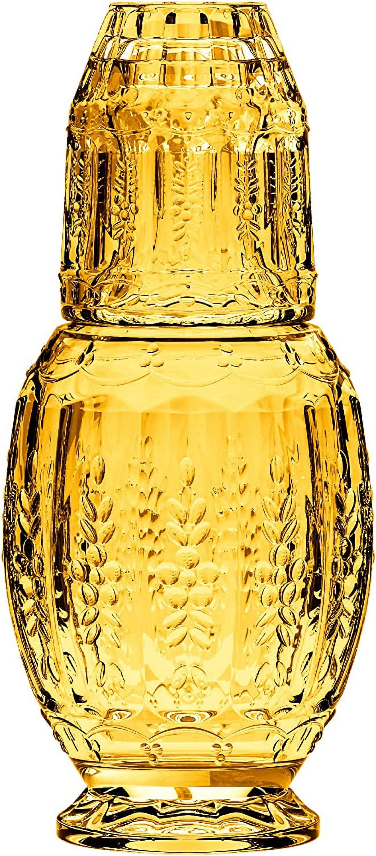Elle Decor Vintage Bedside Water Carafe with Tumbler Glass  Elegant Pitcher and Matching Drinking Cup Doubles as Lid, Amber