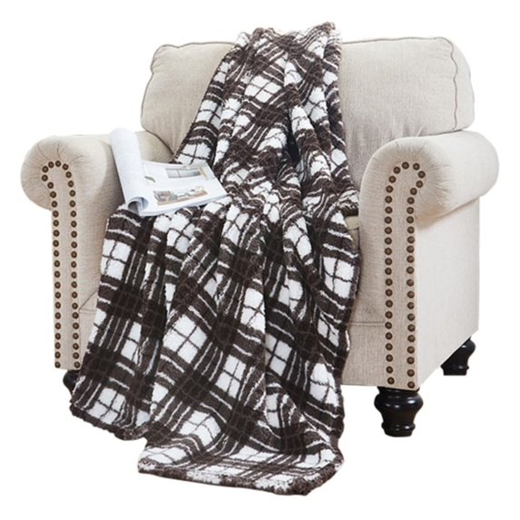 Elle Home Plush Oversized Throw Blanket - Silky Soft Flannel Fleece, Soft and Cozy, for Bed and Couch Black And White Plaid