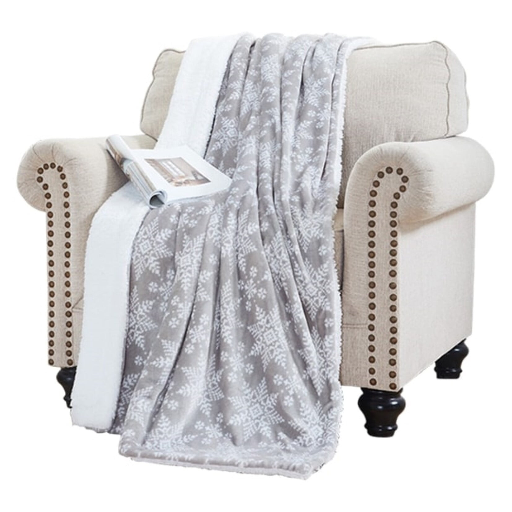 Elle Home Printed Plush Sherpa Throw Blanket Super Soft Warm Luxury Traditions Nordic
