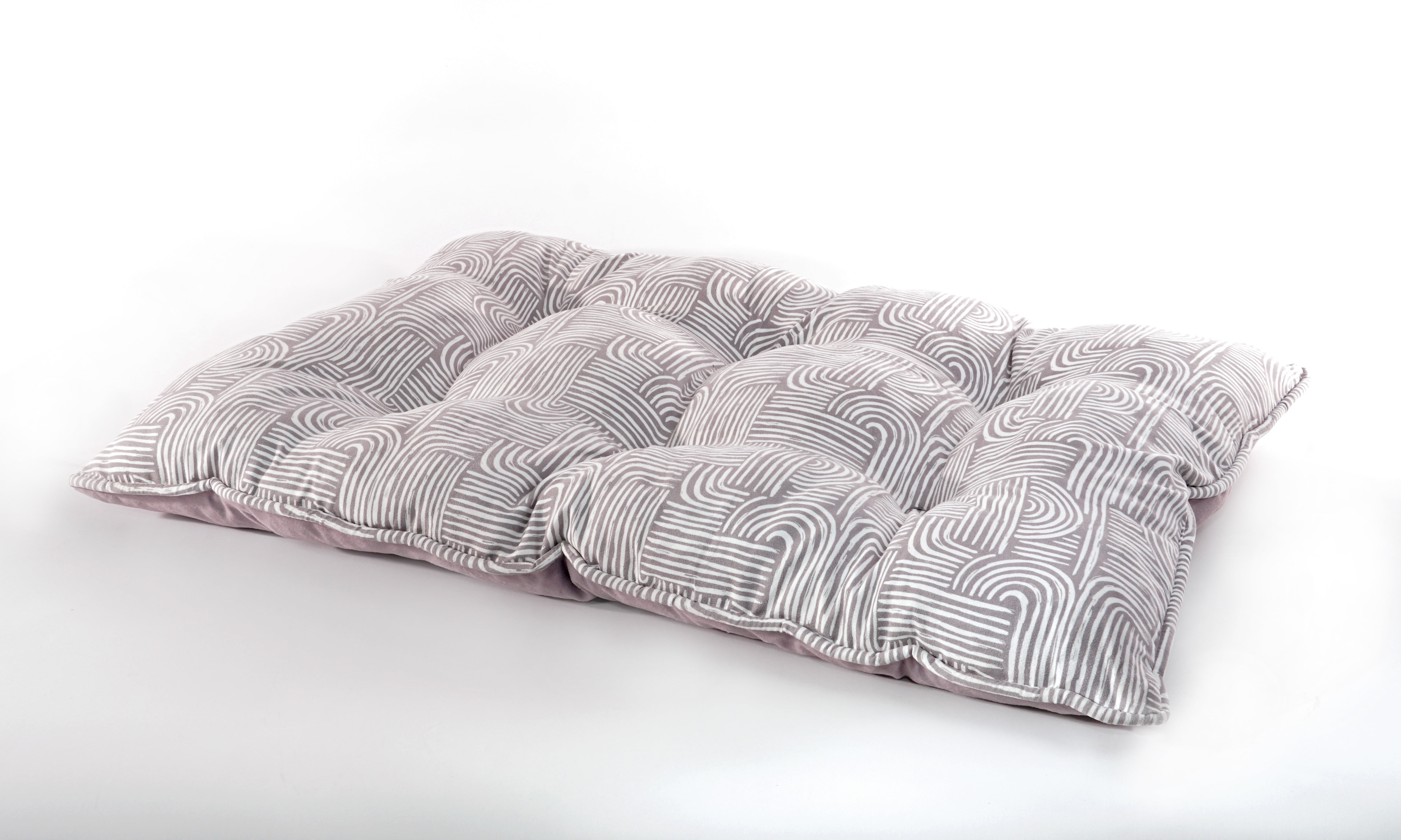 Gray Printed Microsuede Tufted Pet Mat with Plush Bottom