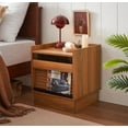thumbnail image 1 of Elle Modern Nightstand with LED Lights, Charging Station, Bedside Table with 2 Drawers, Yellow, 1 of 9