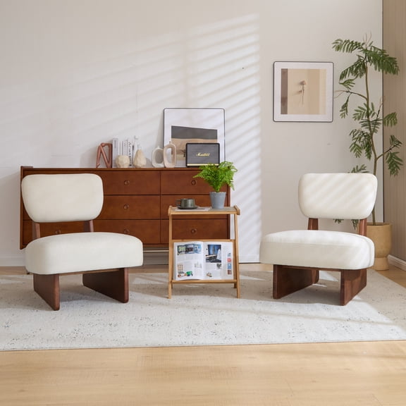Christopher Knight Home Minimalist Upholstered Accent Chair Set of 2, Solid Wooden Base, Walnut+White