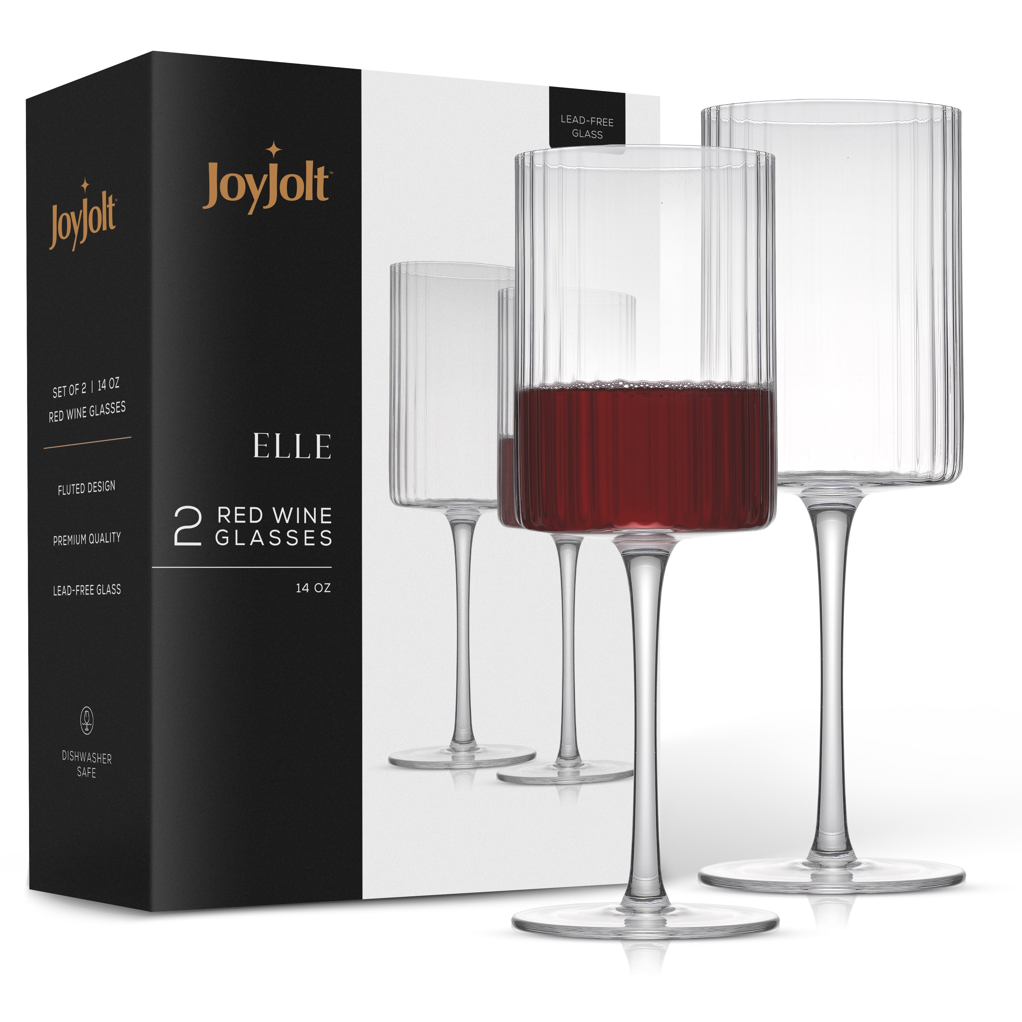 JoyJolt Elle Fluted Cylinder Red Wine Glasses - Set of 2