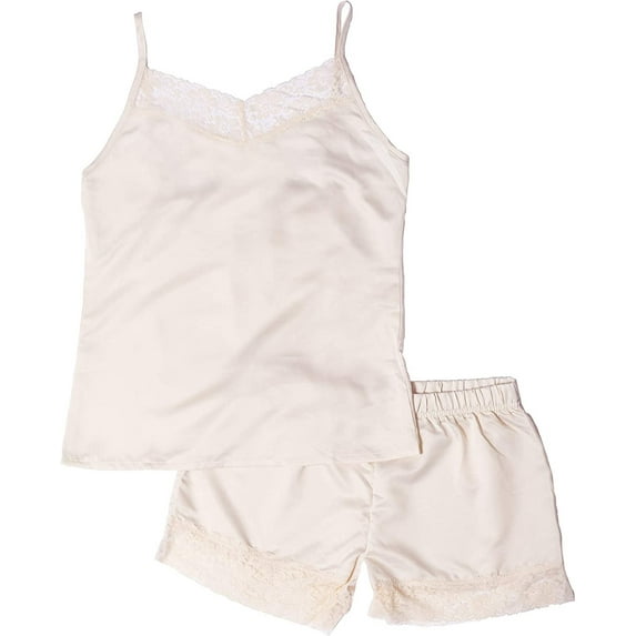 Elle Sleepwear Womens Cami Set - Satin Pajamas Cami Shorts Set Nightwear Sexy Lace