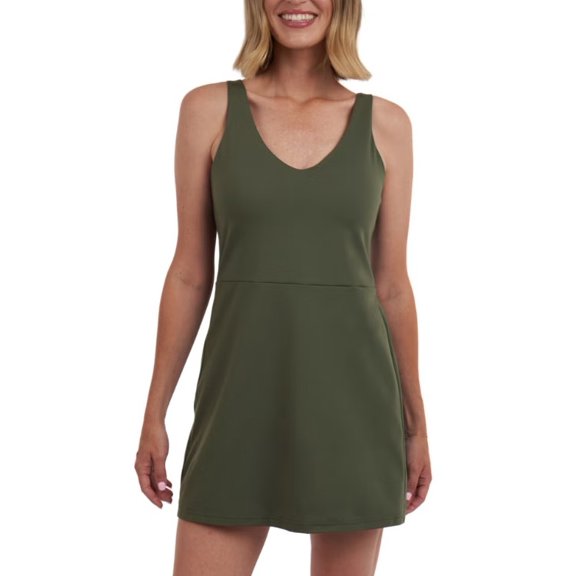 Elle Sport Women's Active V-Neck Sleeveless Dress, Green, Medium